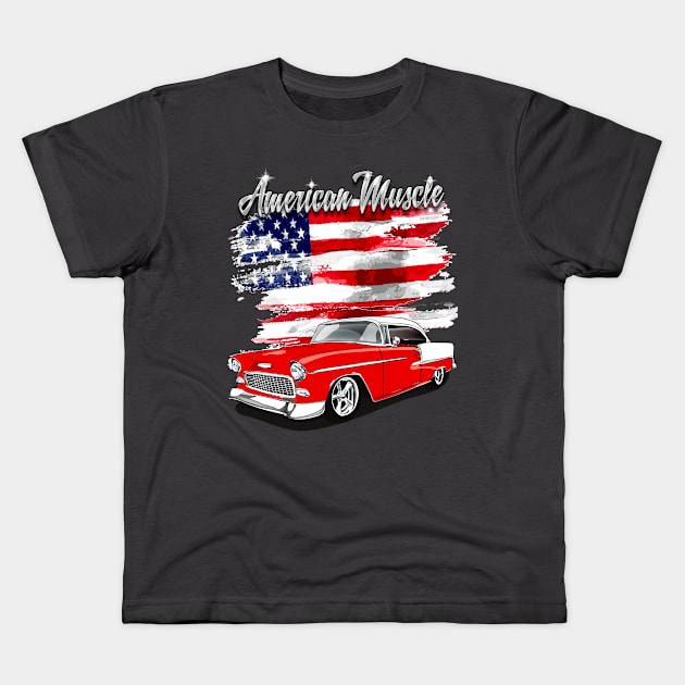 1955 Gypsy Red Chevy Bel Air American Muscle Print Kids T-Shirt by RPM-ART